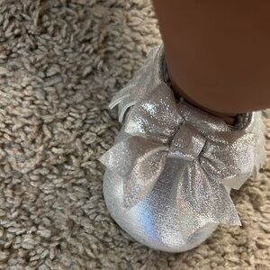 Silver metallic shimmer Sherpa lined moccasins